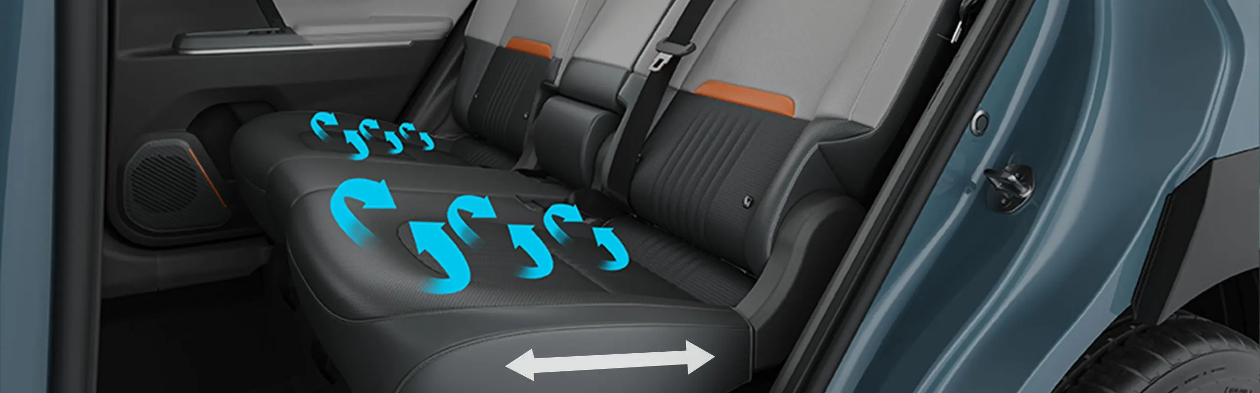 Second Row Seat Recline & Slide with Seat Ventilation Cushion